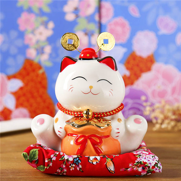 4/6 inch Ceramic Maneki Neko Piggy Bank Creative Home Decoration Porcelain Ornaments Business Gifts Lucky Crafts Lucky Cat Gifts