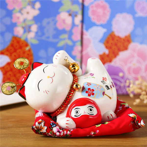 4/6 inch Ceramic Maneki Neko Piggy Bank Creative Home Decoration Porcelain Ornaments Business Gifts Lucky Crafts Lucky Cat Gifts