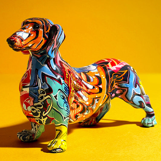 Creative Painted Colorful Dachshund Dog Decoration Home Modern Wine Cabinet Office Decor Desktop Resin Crafts Miniatures Statue