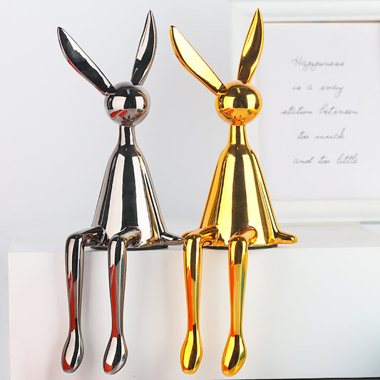 Shiny Rabbit Statue Electroplated Home Decoration Figurines Nordic Animal Art Ornaments Living Room Office Desk Sculpture