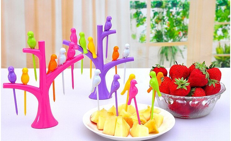 Party Home Decor Bird Fruit Snack Dessert Forks Tool Tree Shape Holder Rack New