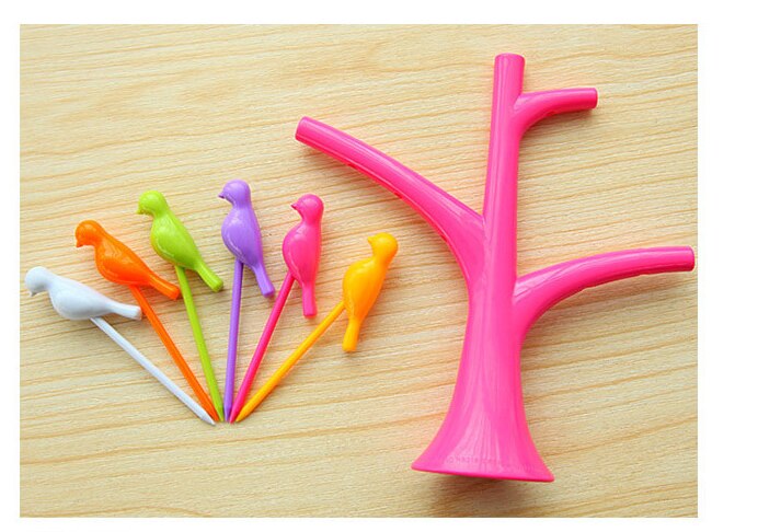 Party Home Decor Bird Fruit Snack Dessert Forks Tool Tree Shape Holder Rack New