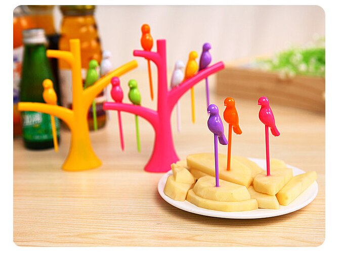 Party Home Decor Bird Fruit Snack Dessert Forks Tool Tree Shape Holder Rack New