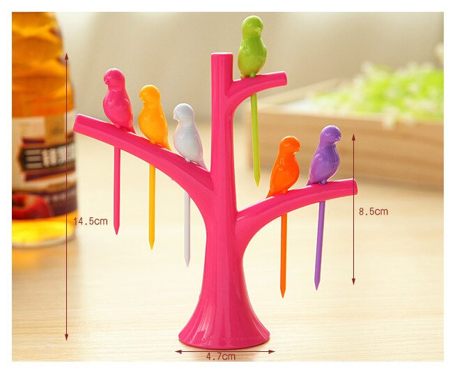 Party Home Decor Bird Fruit Snack Dessert Forks Tool Tree Shape Holder Rack New