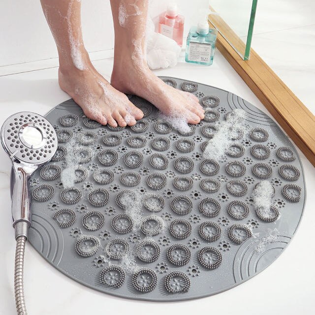 55CM Non-Slip Round Bathroom Mat Safety Shower Bath Mat PVC Massage Pad Bathroom Carpet Floor Drainage Suction Cup Bath Mat