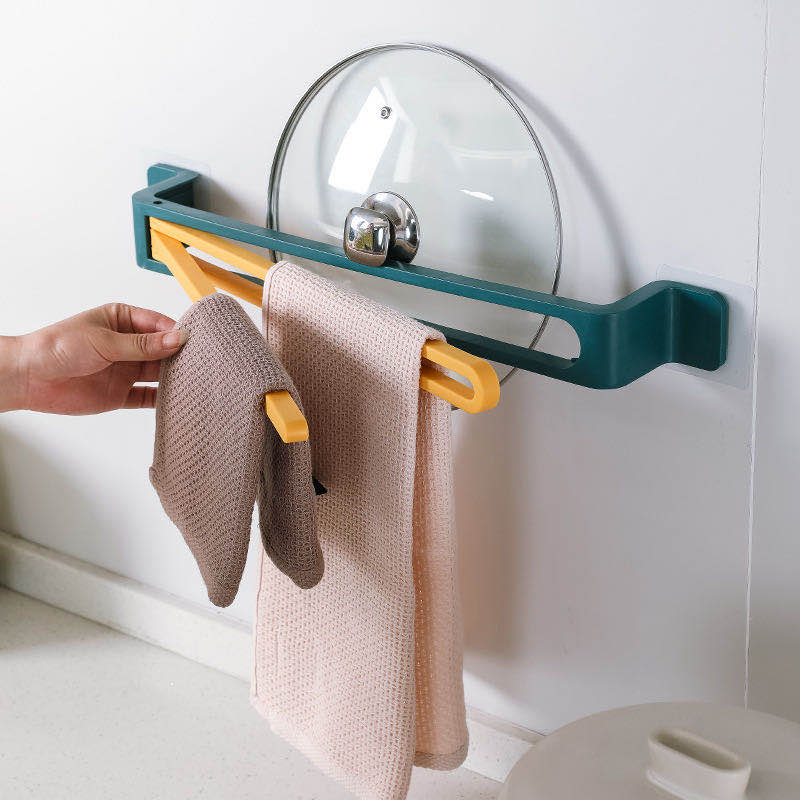 Punch-free paste bathroom Degree Rotating Towel Multifunction Wall Mounted Towel Holder Kitchen Storage Rack Bathroom Supply