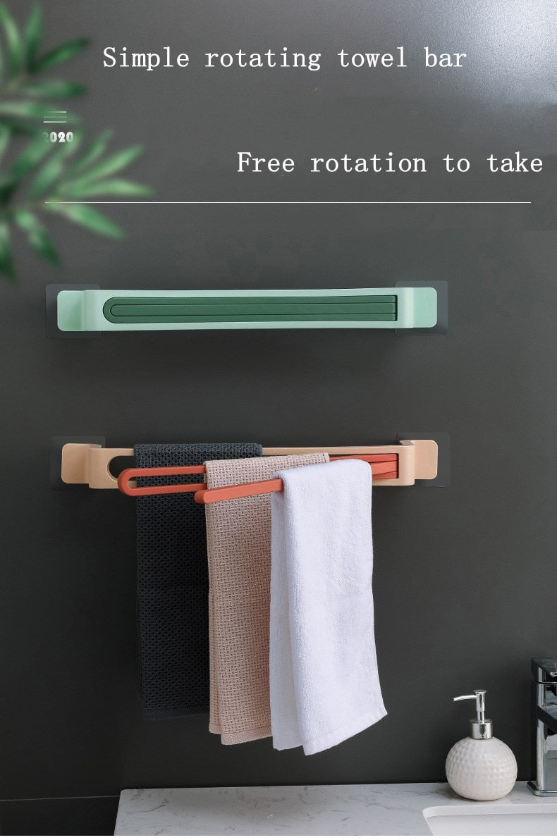 Punch-free paste bathroom Degree Rotating Towel Multifunction Wall Mounted Towel Holder Kitchen Storage Rack Bathroom Supply