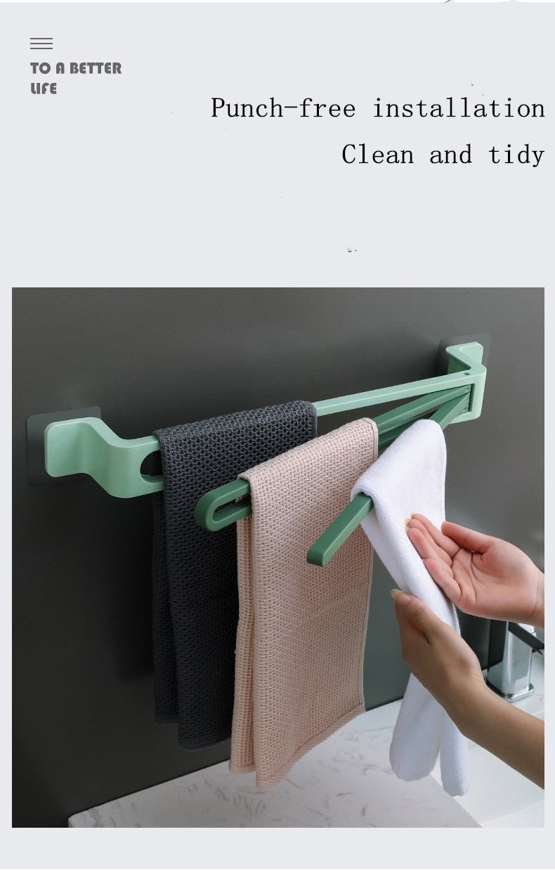 Punch-free paste bathroom Degree Rotating Towel Multifunction Wall Mounted Towel Holder Kitchen Storage Rack Bathroom Supply