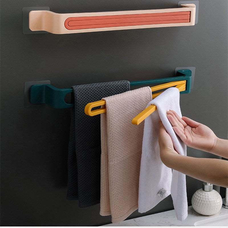 Punch-free paste bathroom Degree Rotating Towel Multifunction Wall Mounted Towel Holder Kitchen Storage Rack Bathroom Supply