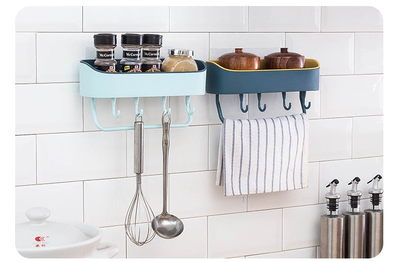 Set Bathroom Shelf No Drill Organizer Wall Mounted Shampoo Spices Shower Storage Rack Holder Bathroom Accessories