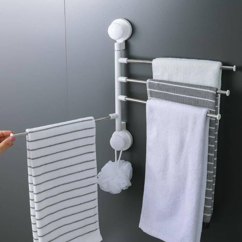 3/4 Punch-free Strokes Towel Rack 360 Degree Rotating Bathroom Kitchen Cabinet Towel Rag Rack Shelf Towel Bar Hanging Holder